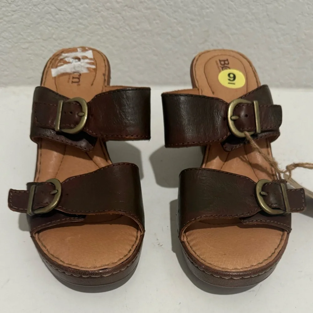 BORN Wallowa Brown Leather Platform Mule Sandal Size 9 F64503 NEW